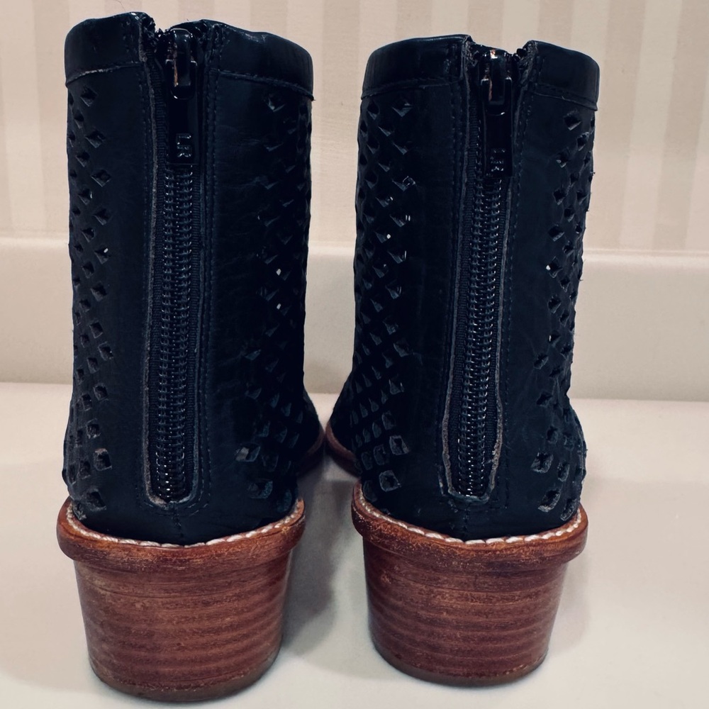 Loeffler Randall Black Leather Laser Cut Ankle Bootie - Picture 4 of 16